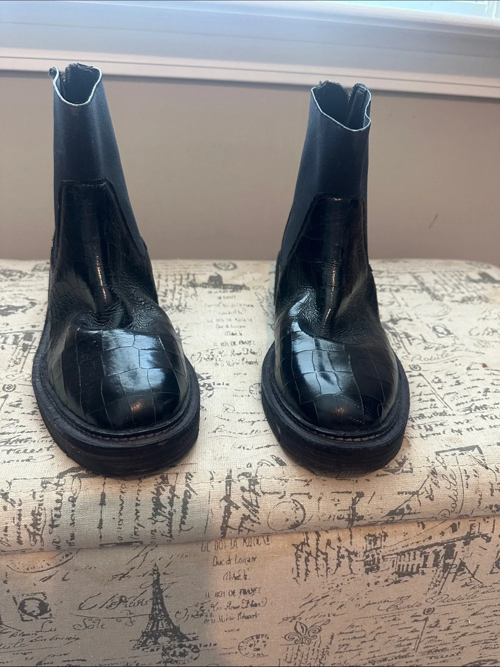 Free People Black Croc-Embossed Chelsea Booties